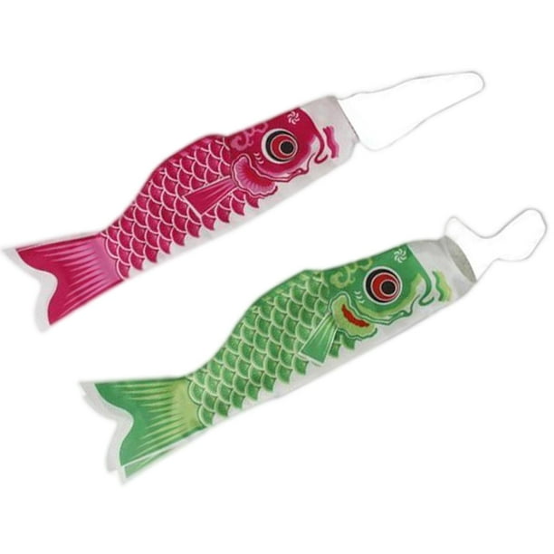 2 banderas japonesas de peces koi, serpentinas de carpas, pancartas japonesas de koinobori, decoración de jardín Rosa 55cm Verde 55cm