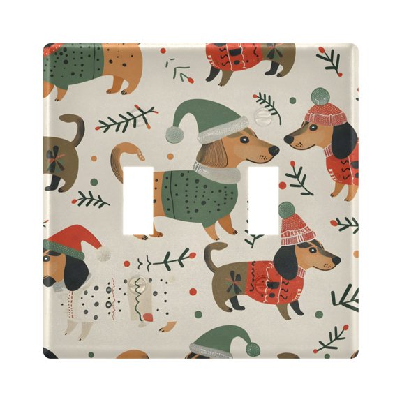 2 Gang Light Switch Cover Plate Dachshunds Dog with Sweater and Hat Wall Plate Decorate Electrical Outlet Cover Plates 4.56βx4.48β