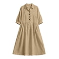 thumbnail image 4 of QUNYINEY Dresses for Women Cotton Linen Midi A Line 3/4 Sleeve Shirt Dress Collared with Pockets Loose Fit Button Solid Dresses S-2XL, 4 of 7