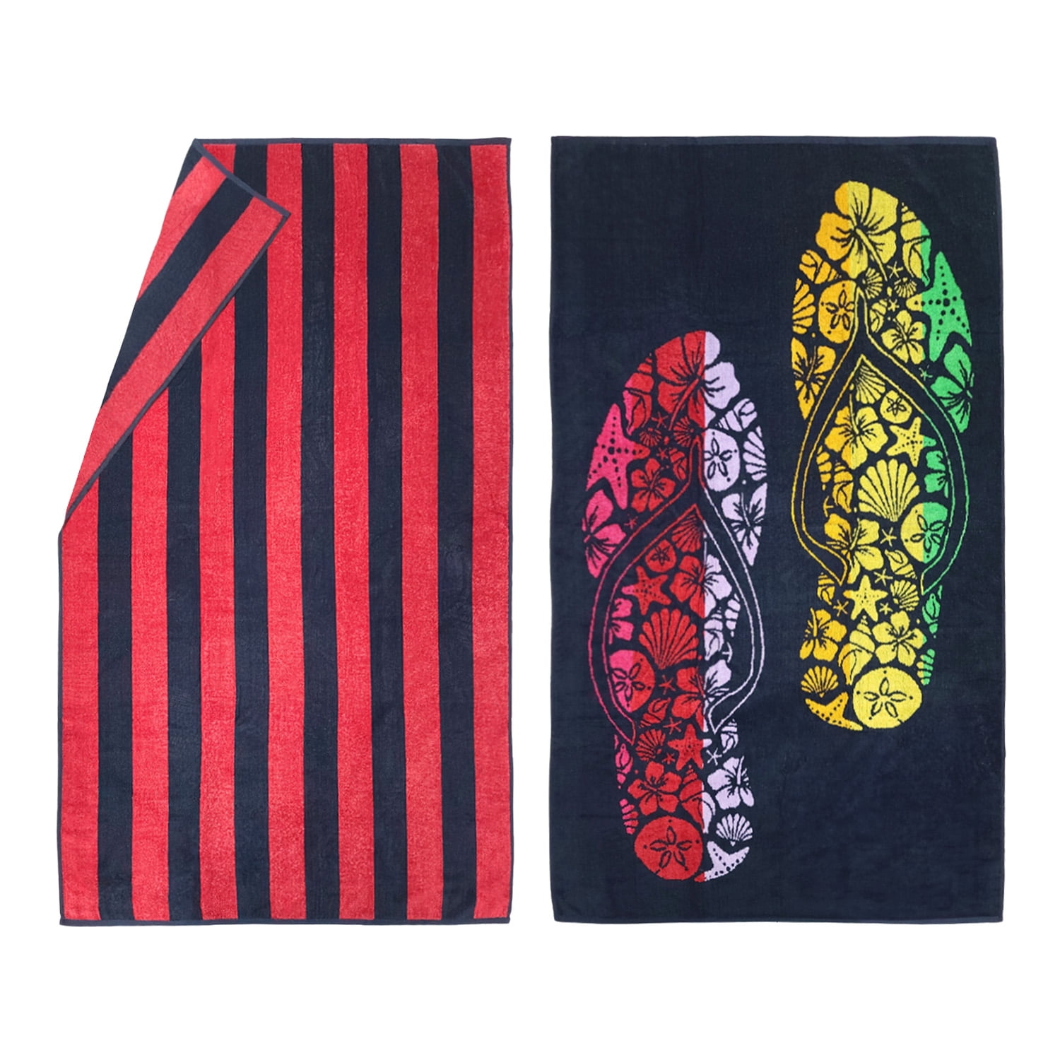 Kaufman - Premium 2-Pack Velour Oversized Double Jacquard Reversible 750 GSM Beach, Pool Towel, Plush Towel, 40in x 70in, Luxurious 100% Cotton (Red/SAN)