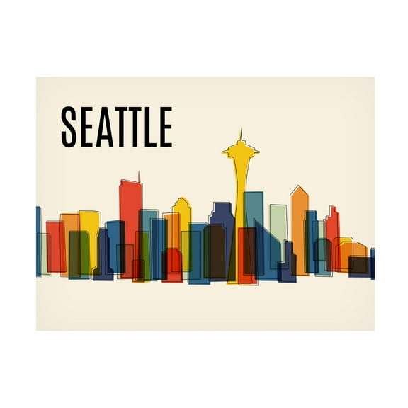 Canvas Wall Art - Tom Quartermaine 'Seattle Mid Century Modern Cityscape' Wall Art for Living Room, Bedroom, or Office Décor by Trademark Fine Art - 19 x 14 Inches