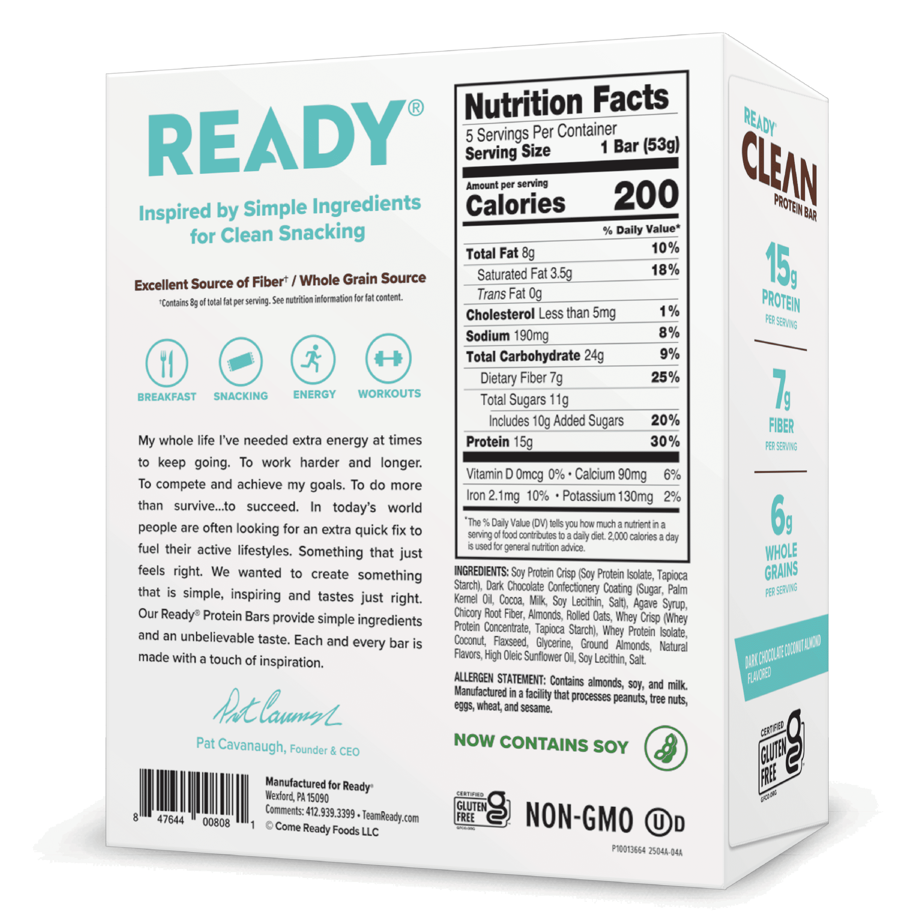 (6 pack) Ready Nutrition Dark Chocolate Coconut Almond Protein Bar Box