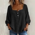 thumbnail image 3 of ZGRBOU 3/4 Sleeve Cotton Linen Shirts for Women Square Neck Button Loose Basic Tops Summer Casual Solid Daily T-Shirts, 3 of 6