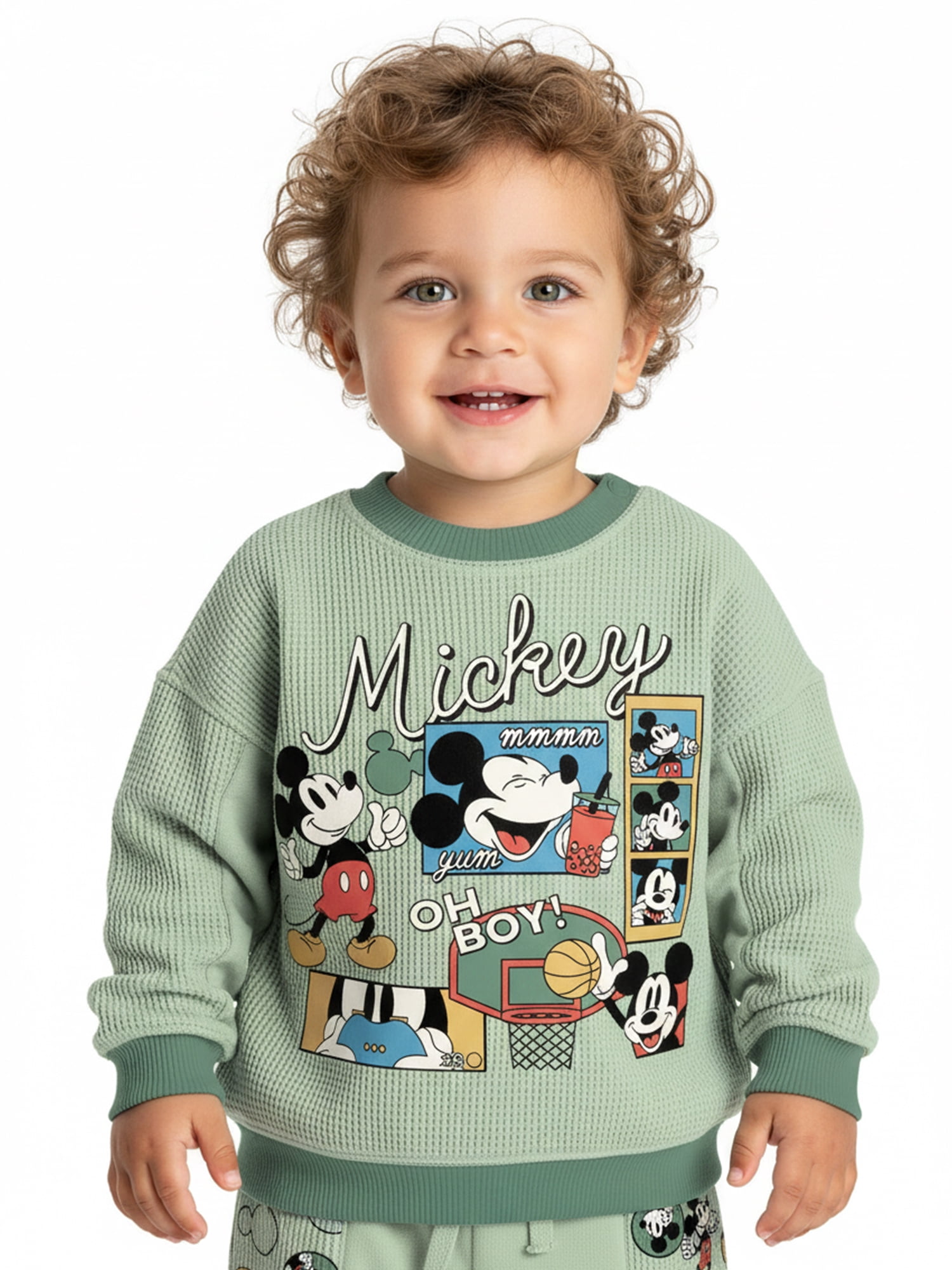 Mickey Mouse Baby Boys Waffle Knit Top and Pants Set, 2-Piece, Sizes 0M-24M