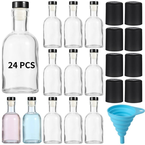 24 Pack 3 oz Glass Bottles with T-Top Stoppers, Airtight Seal Clear Liquor Bottles for Homemade Wine, Beer, Beverage Storage & Party Dispenser