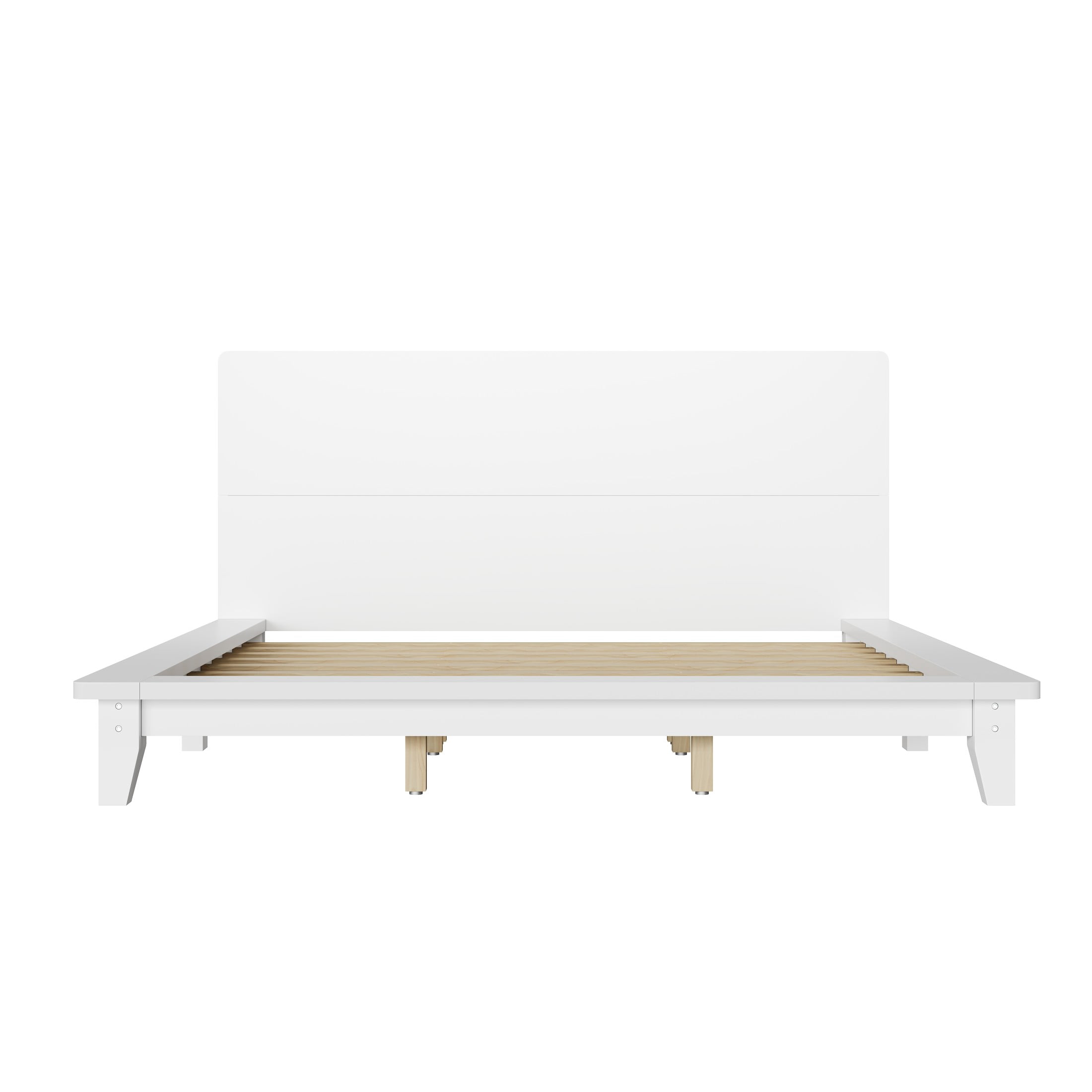 Noble House Hazel King Size Pine Wood Platform Bed Frame with Legs and Headboard, Mid-Century Modern Design, White