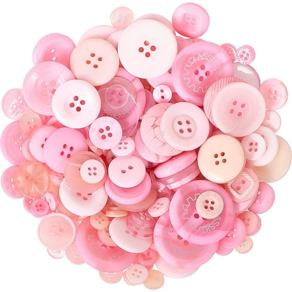 Resin Buttons 4-Hole Flat Round Pink 9~34x2~6mm Hole: 1.6~2.5mm 150g/set
