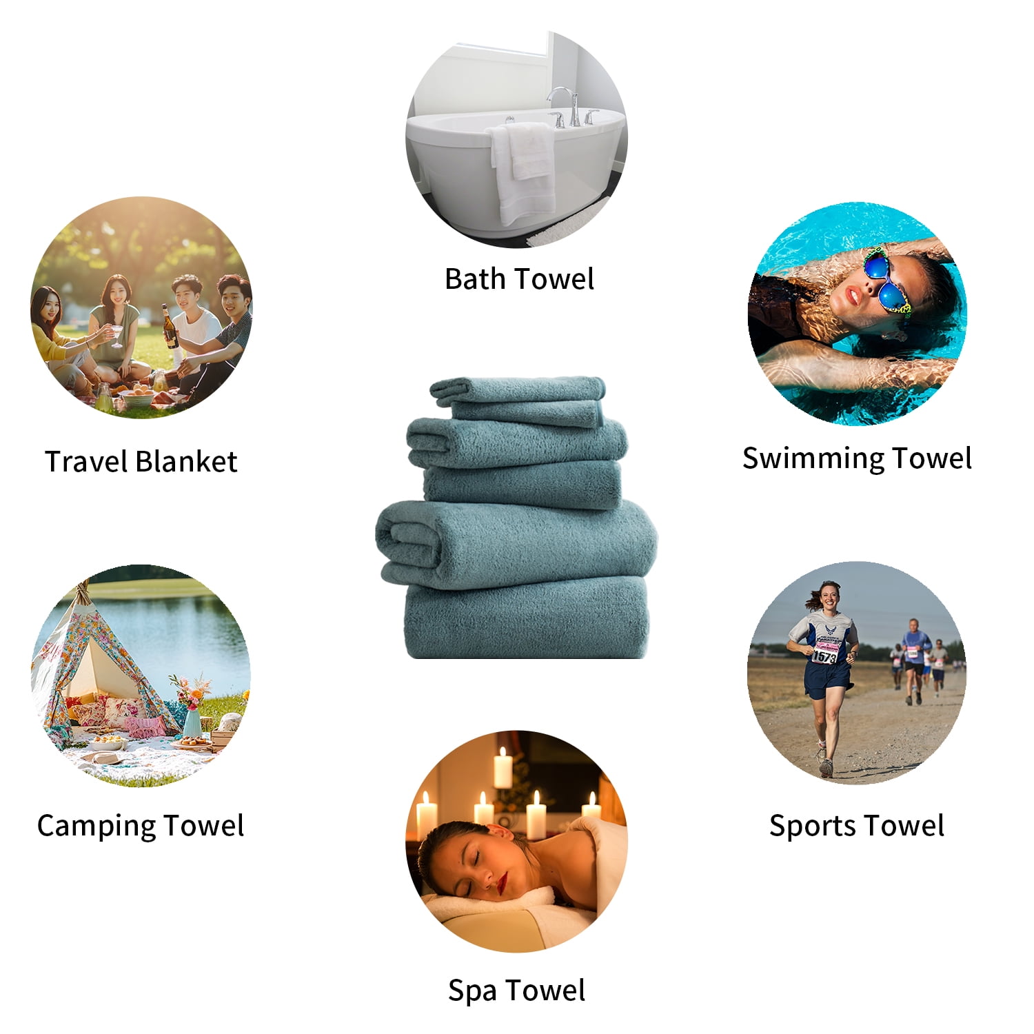 Beartech 6 Pack Bath Towel Set,Microfiber Towel Set,2 Bath Sheet,2 Hand Towel,2 Washcloth,Ultra Soft & Quickly Dry Bathroom Towel Set,Plush Highly Absorbent Shower Towel For Hotel Spa-Lichen