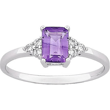 0.46 Carat T.G.W. Emerald-Cut Amethyst and CZ Ring in Sterling Silver