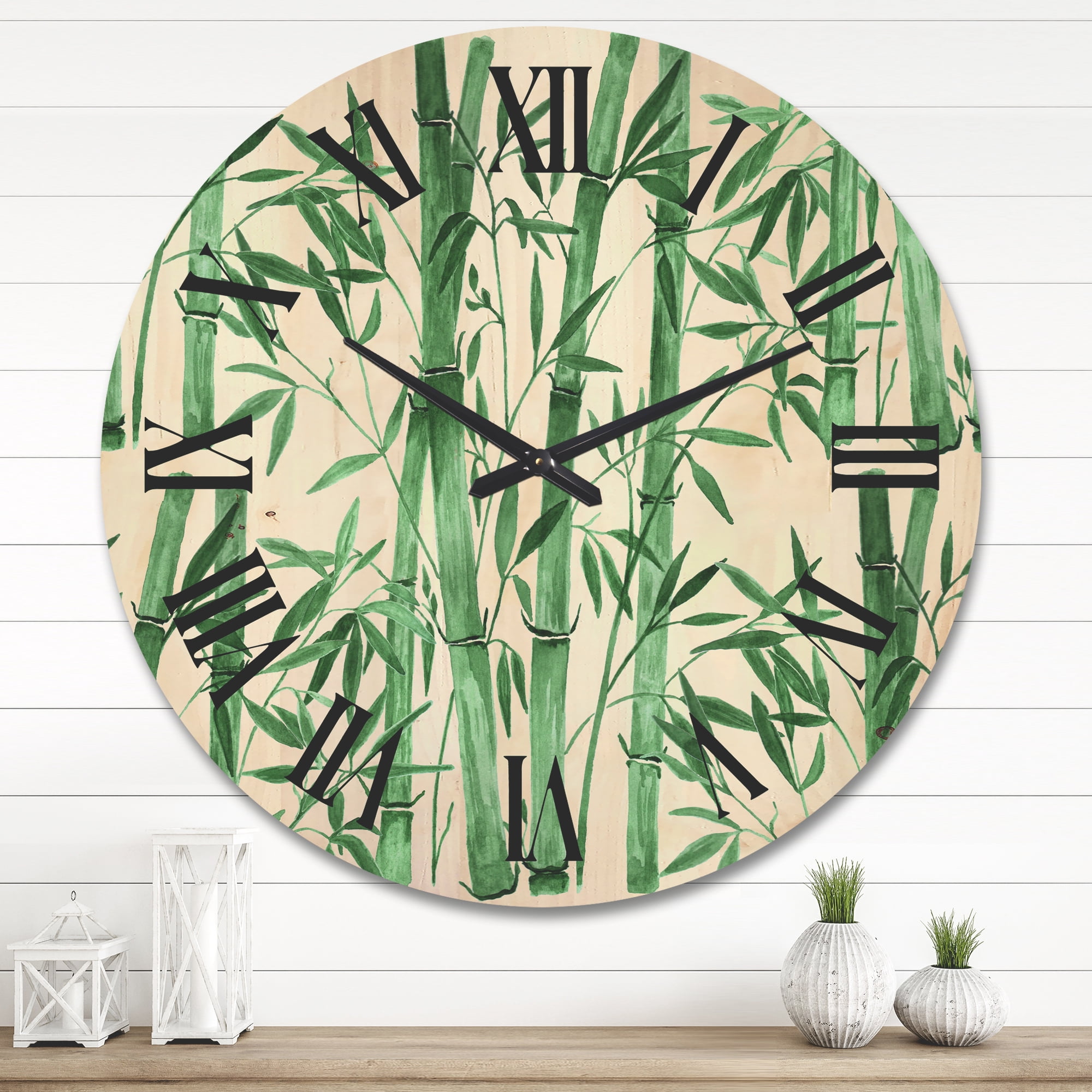 Designart 'The Forest of Bamboo Branches I' Tropical Wood Wall Clock