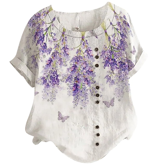 Tops Para Mujer Blusa Casual Elegante Camiseta de Manga Corta Con Estampado de Cuello Redondo Causal de Moda Odeerbi ODB160533