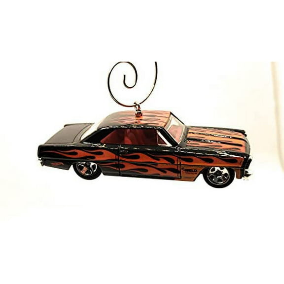 1966 Chevy Nova Christmas Ornament 1:64 Black w Flames