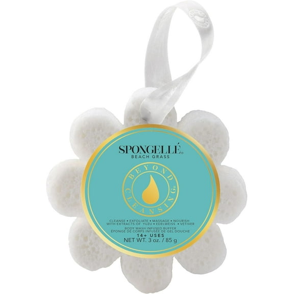 SPONGELLÉ Wild Flower Body Wash Infused Buffer Soap Sponge Body Scrubber, Beach Grass, 3 oz