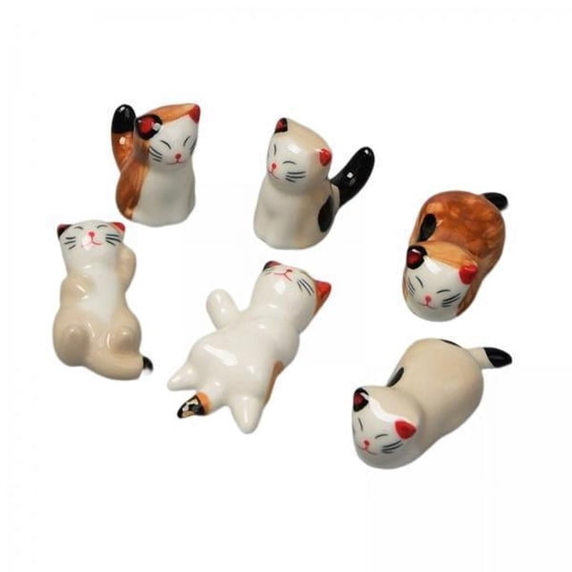 Soporte para palillos,Soporte para palillos de cerámica con forma de gato y figuras de animales,Mini figura de gato de la juguete de cocina cuchara tenedor soporte,Adorno para