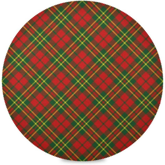 48"X 48" Christmas Xmas Tartan Plaid Elastic Fitted Edged Round Tablecloth Fade Resistant Anti-Shrink Table Cloth Washable Table Cover for Banquet Home Indoor or Outdoor