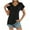 Black, variant on DeHolifer T-Shirts for Women V-Neck Solid Color Short Sleeve Pleated Summer Trendy Pullover T-Shirts Army Green 2XL