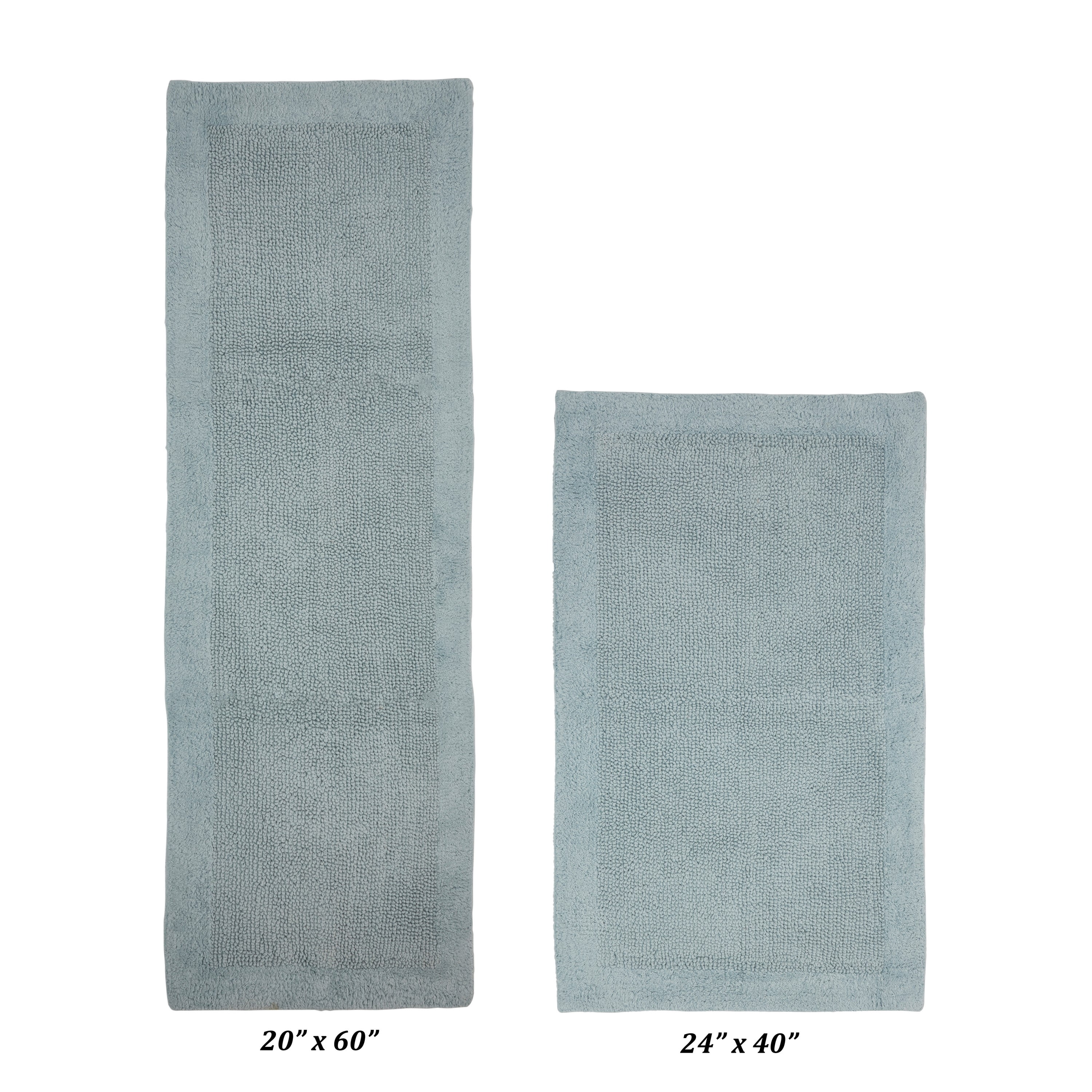 Better Trends 2 Piece Premium Bathroom Rug Set 100% Cotton Soft Tufted Reversible Bath Rug Water absorbent Bath Mat Ideal for Bathroom Shower and Tub Use, Edge Collection Blue (24" x 40" | 20" x 60")