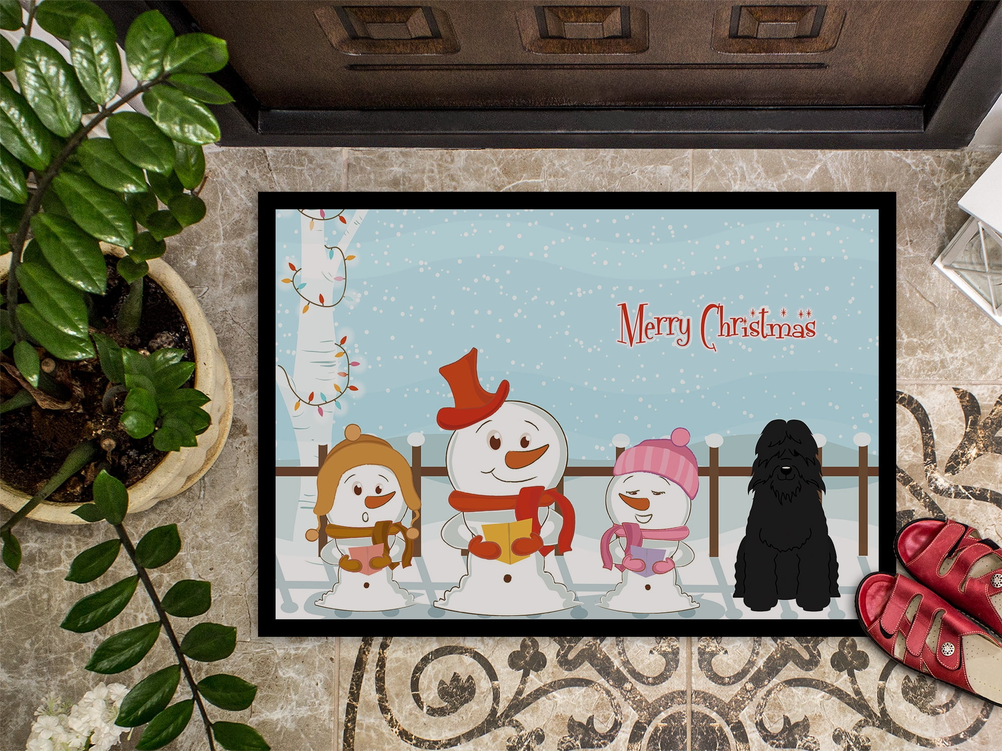 Merry Christmas Carolers Bouvier des Flandres Door Mat
