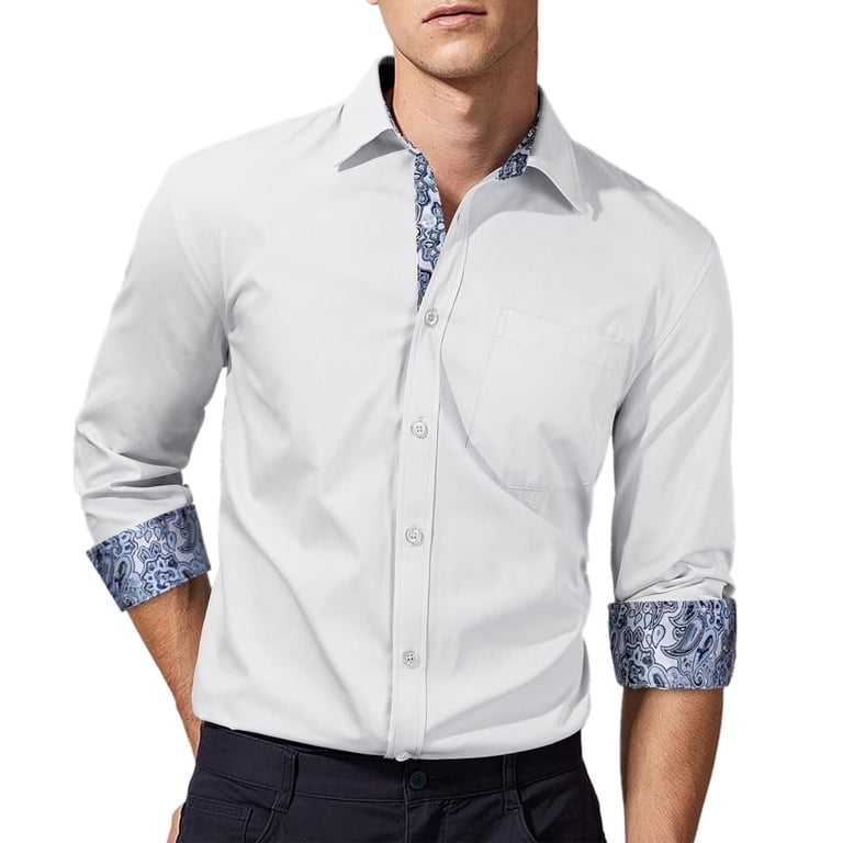 slim fit dress slacks Liam in Grey and White Stripe Shirt in White Collar & Cuff, 16 36/37 main image 0