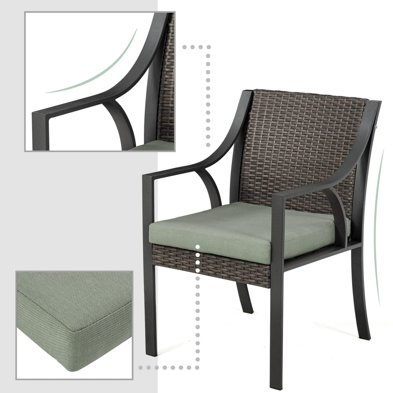 7 Piece Patio Dining Set for 6, Outdoor Wicker Rattan Dining Furniture with Table & Chairs, All Weather Patio Set for Backyard Garden Porch, Green