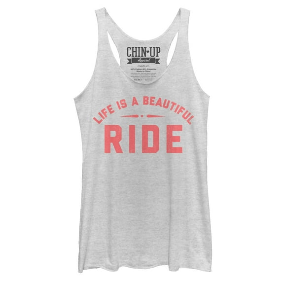 Women's CHIN UP Life is a Beautiful Ride Racerback Tank Top White Heather Small