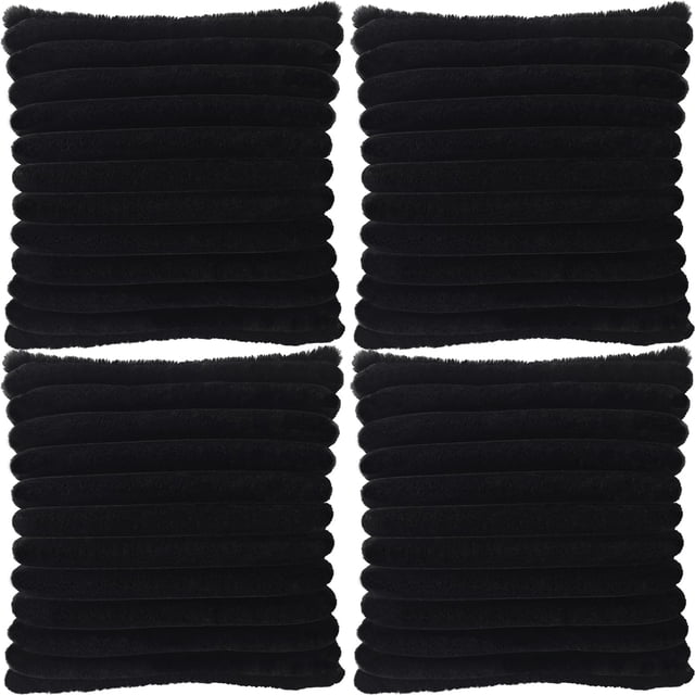 Funda de almohada Bunliuys de piel sintética de terciopelo, 20 x 20 cm, color negro (paquete de 4)
