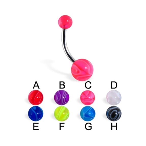 Marble Belly Button Ring With Acrylic Balls,Red - A