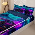 thumbnail image 3 of Manfei Speed Car Zipper Twin Comforter Sets with Fitted Sheet and 2 Pillowcases,Stormy Sky Zipper Bedding Set,Purple,Navy Blue Reversible,4pcs, 3 of 8
