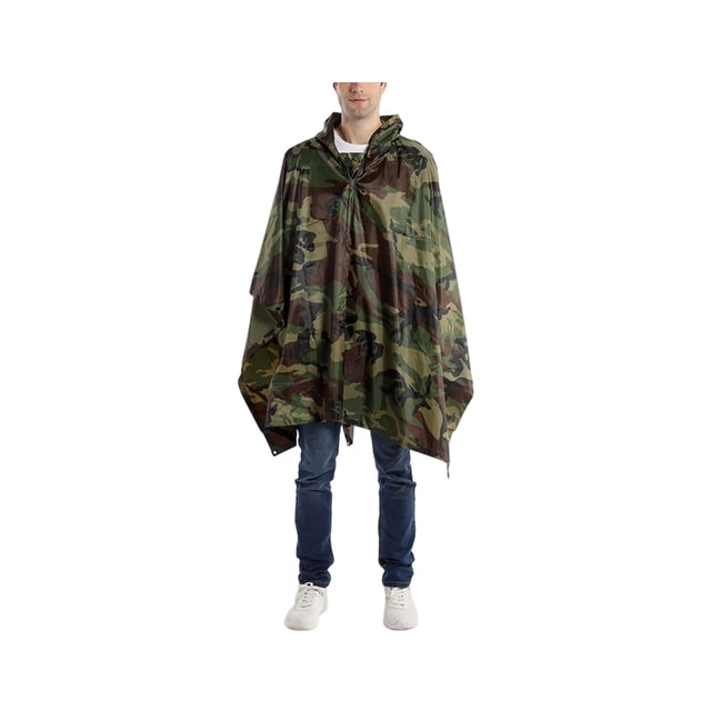 Bewildely Capa de lluvia Senderismo Poncho Impermeable a prueba de viento Impermeable Caminar Mujeres Hombres Ropa de lluvia Cubierta de lluvia para Paraguas de lluvia Camuflaje Bewildely HA067073-06