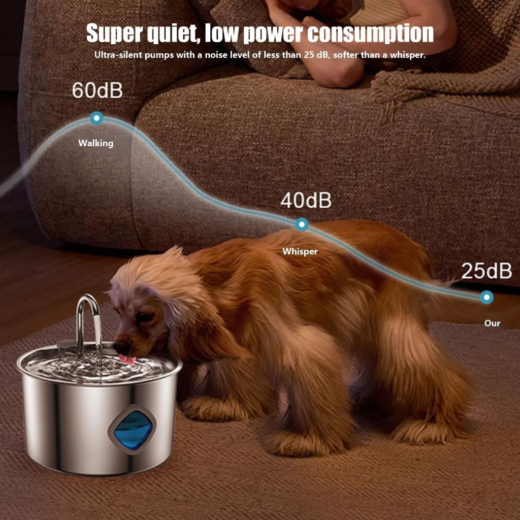 Giaone Automatic Water Dispenser 3.2L Stainless Steel with 2 USB Powered Low Noise for Pets hydrations Station