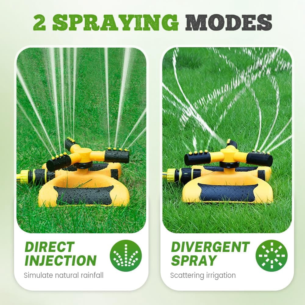 Rotating Lawn Sprinkler, Adjustable Arms, Weighted Base, Yellow