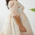 thumbnail image 4 of Femmes d'Été Bouffi Manches Robe de Bal Vintage Imprimé Carré Dentelle Princesse Tulle Taille Haute Robe Fluide, 4 of 6
