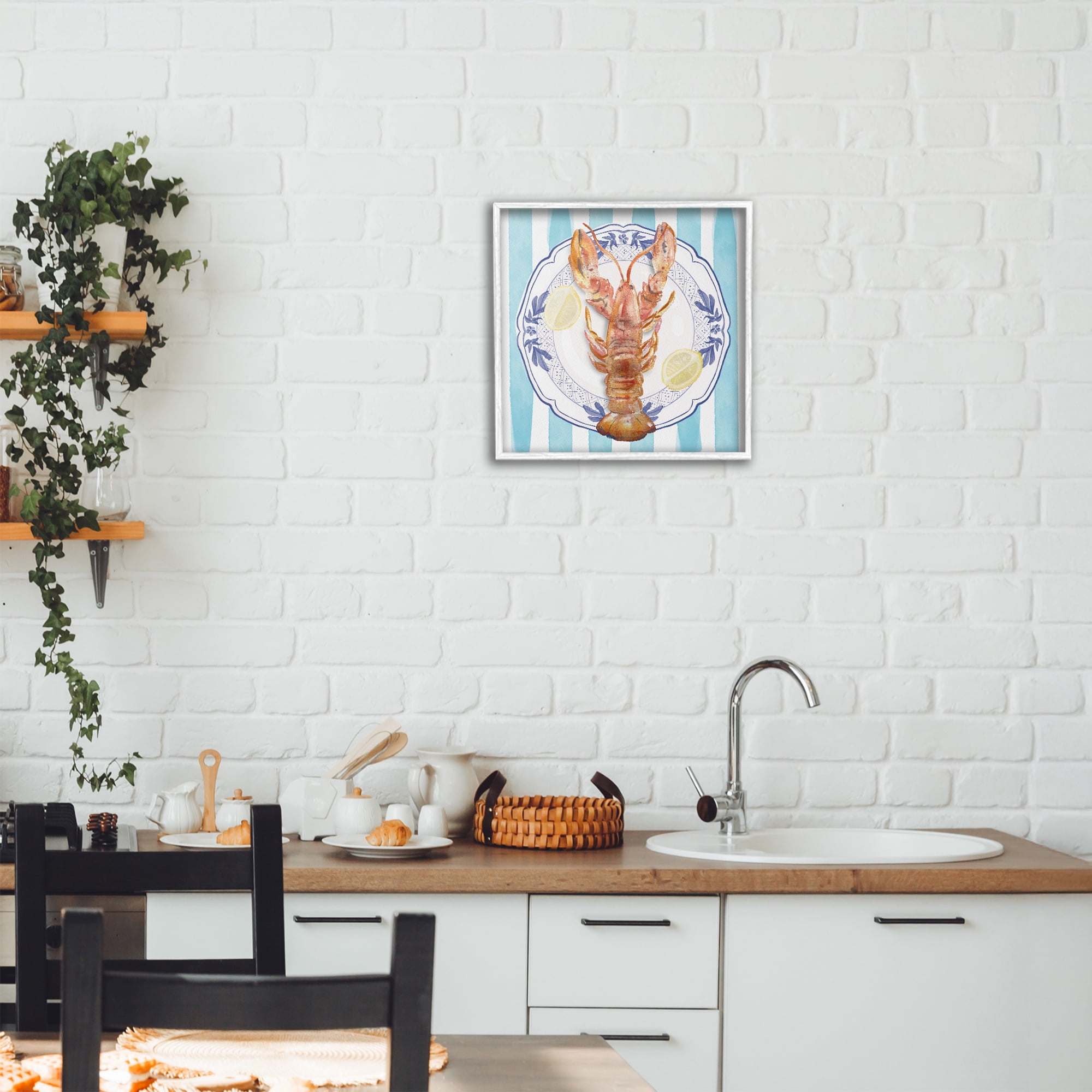 Stupell Industries Lobster Seafood Plate White Framed Giclee Art, design by Christie Adams