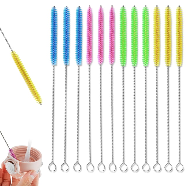 Laklulu 12 cepillos de limpieza para pajitas, cepillo de limpieza pequeño, cepillo para manguera de leche, pajitas, para limpiar tubos de ensayo, limpiador de boquillas de tetera, cepillo para
