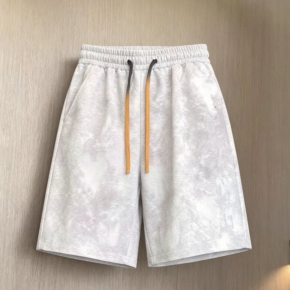 Men's Tie Dye Sweatshorts Drawstring Waist Loose Fit Workout Shorts with Pockets Retro Casual Cool Streetwear Short Pants Size M-5XL White