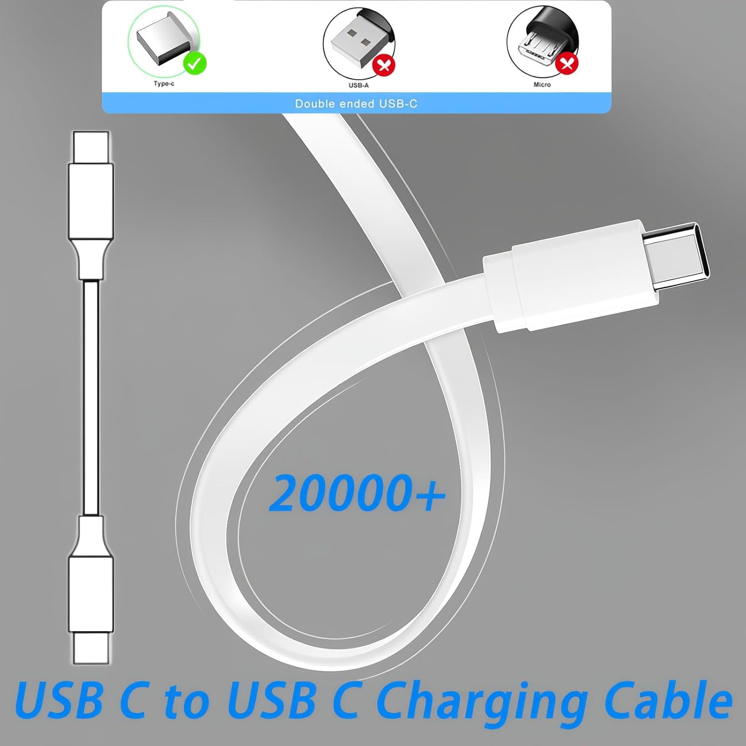 JJEAN-20FT/6M USB C Extension Cable for eufy Security SoloCam S220/S340/S4/E30/E42/C210,eufyCam S3 Pro,eufy Indoor Cam S350/C220,Type C to Type C Cable,Long Flat Type C Extension Charging Cable-2Pack