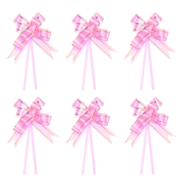 Unique Bargains 13 Inch Pull Bows Ribbon Gift Wrapping String Gold Thread Style Decorative Bow Tie Pink 100 Pack