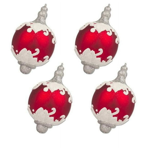 Queens of Christmas ORN-FIN-100-CDY-4PK 4 in. Red, Silver & White Finial Ornament, Pack of 4