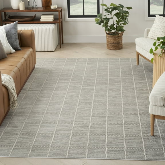 Nourison Serenity Home Geometric Light Grey 7'10" x 9'10" Area Rug (8x10)