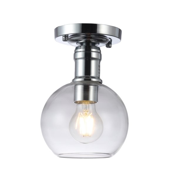 Chloe Lighting Strang 1-Light Glass Metal Semi-Flush Ceiling Fixture in Chrome