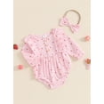 thumbnail image 5 of Aojekbee Baby Girl 2Pcs Fall Outfits Long Sleeve Crew Neck Button Front Romper with Headband Set, 5 of 10