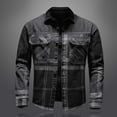 thumbnail image 2 of IROINNID Men's Long Sleeve Denim Jacket Turndown Lapel Short Jacket Solid Color Casual Turndown with Pocket Cotton Thermal Top Jacket, 2 of 9