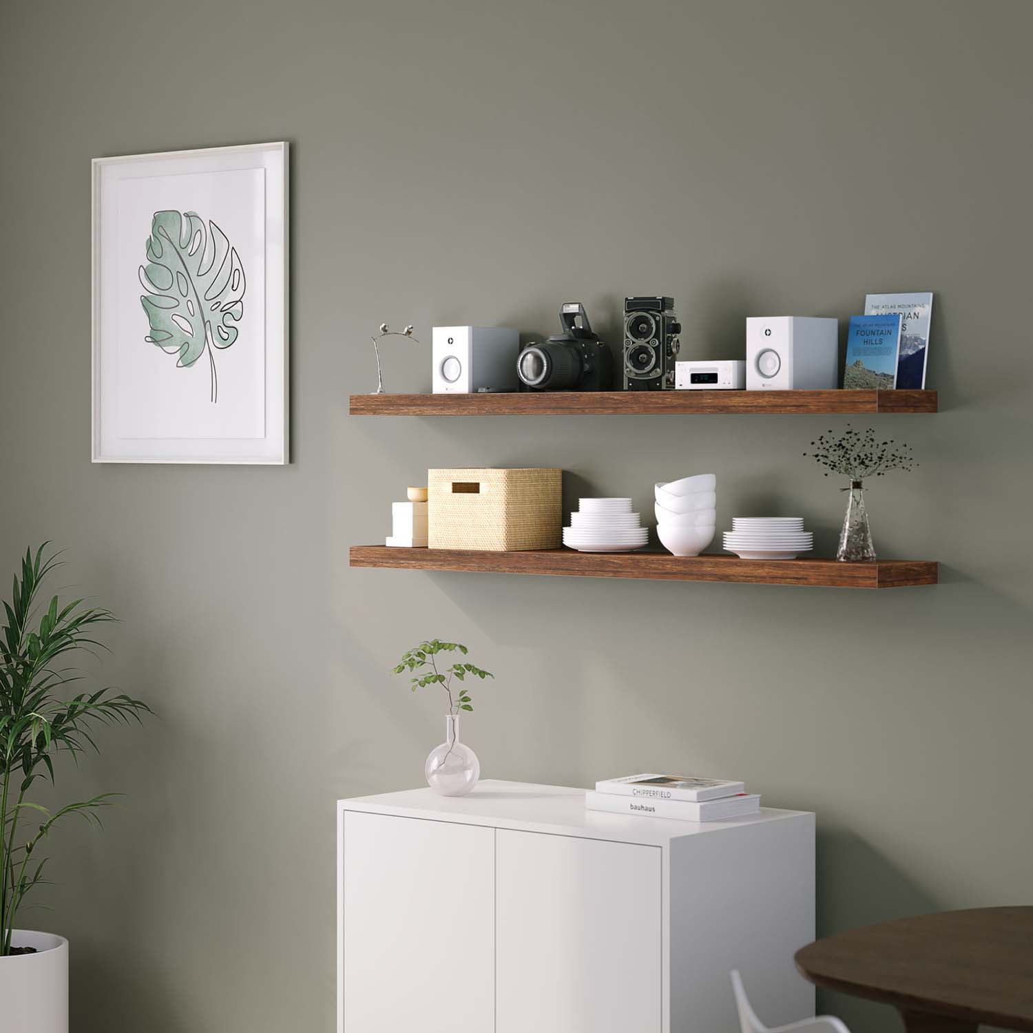 Ballucci 48" Floating Shelves, 2-Pack Wood Wall Shelf Set with Invisible Brackets, 8" Deep, Rustic Brown