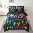 thumbnail image 2 of Manfei Eat Sleep Game Bedding Comforter Set 7 Pieces, Gamepad Geometric Full Bedding Set, Mystic Stars Galaxy Reversible Fitted Sheet Flat Sheet, Lightweight Room Decor, 2 of 7