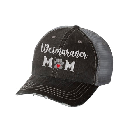 Women s Embroidered Dog Mom Distressed Baseball Cap Black/Grey-Weimaraner