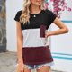 thumbnail image 3 of Camiseta de Mujer Cuello Redondo Manga Corta Contraste Color Top Camiseta cómoda para Fiesta Oficina Vino Rojo L, 3 of 6