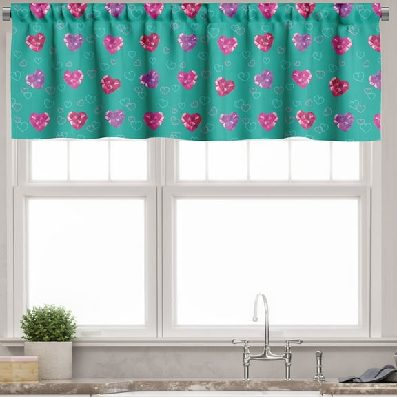 Ambesonne Valentines Valance Pack of 2, Celebration Romance, 54"X12", Red Fuchsia Teal
