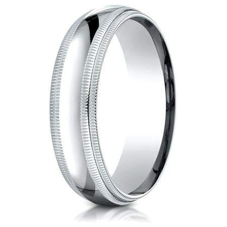 Palladium 6mm Slightly Domed Standard Comfort-fit Wedding Band / Ring with Double Milgrain