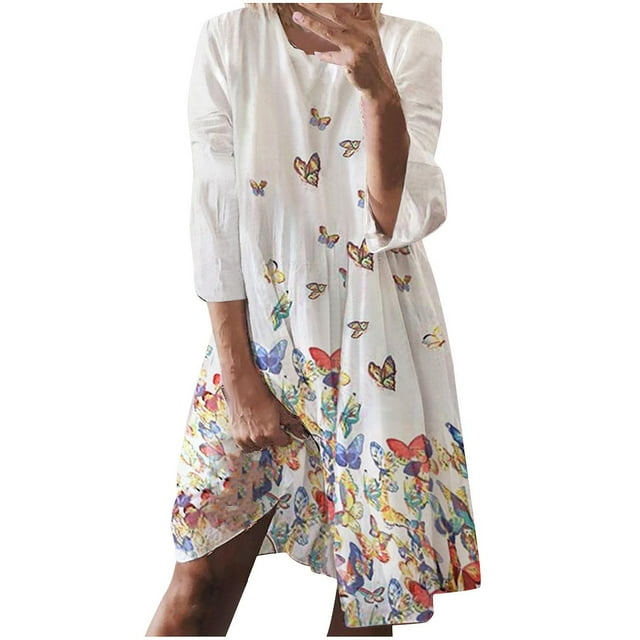 Vestido HUOGUO de manga larga casual con estampado de mariposas para mujer