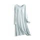 thumbnail image 2 of Camisón largo de mujer con cuello redondo, manga larga, a rayas, copas acolchadas extraíbles, cómodo, de color liso, para estar en casa, parte superior de poliéster., 2 of 6